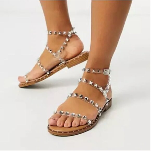 Steve Madden || "Lucite" Travel Strappy Studded Flat Sandals - Picture 1 of 6